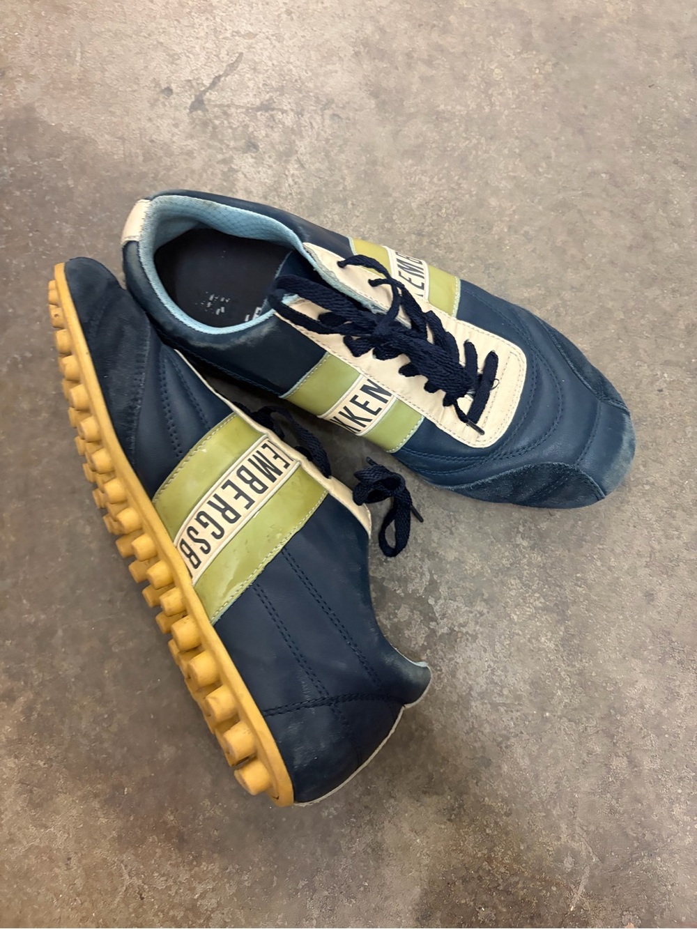 Bikkembergs Men's Navy Blue Athletic Sneakers with Yellow Gum Sole